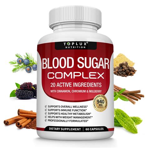 Toplux Blood Sugar Complex 20 Natural Ingredients with Cinnamon to Support Overall Health, 60 ...