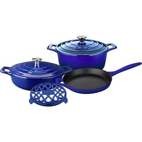 La Cuisine 6-Piece Enameled Cast Iron Cookware Set with Saute, Skillet and Round Casserole with ...