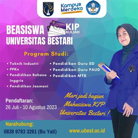 Pendaftaran Beasiswa KIP Kuliah Universitas Bestari Tahun 2023