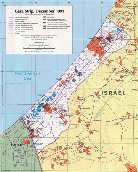 Large political map of Gaza Strip with roads, cities and other marks - 1991 | Gaza Strip | Asia ...