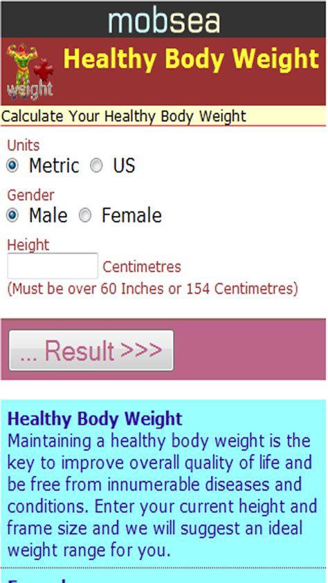 Healthy Body Weight Calculator:Amazon.com:Appstore for Android