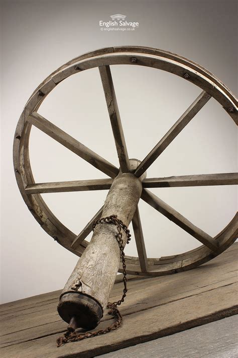 Salvaged Wooden Pulley Wheel with Axle