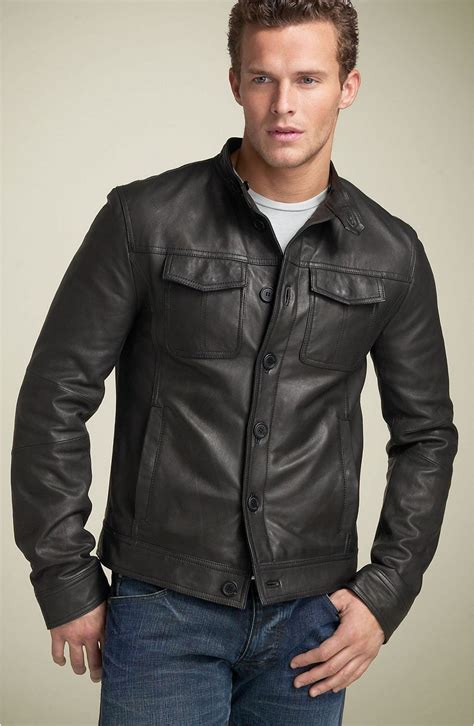 Armani Jeans Leather Jacket with Removable Collar | Nordstrom