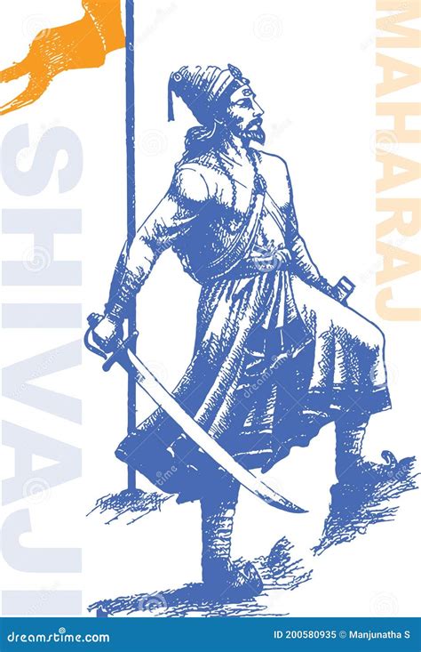 Sketch of Maratha King Shivaji Maharaj Standing with Holding Sword in ...