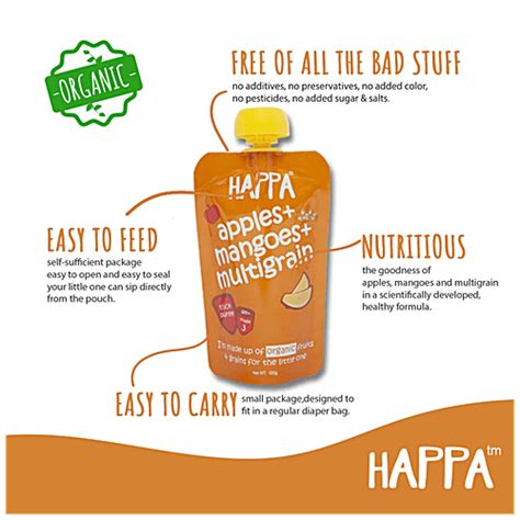 Buy Happa Baby Food - Organic Apple, Mango & Multigrain Puree, 8 ...