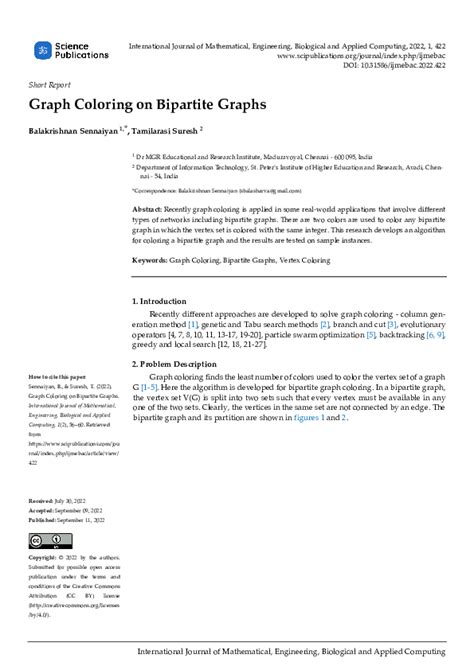 (PDF) Graph Coloring on Bipartite Graphs | Tamilarasi Suresh - Academia.edu