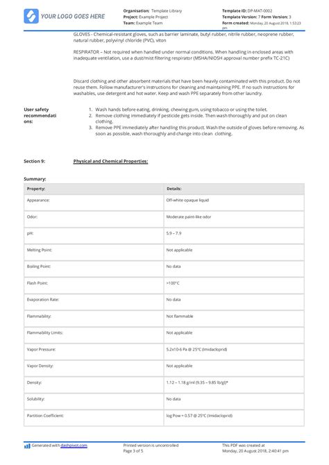 Material Safety Data Sheet Template: Download for free