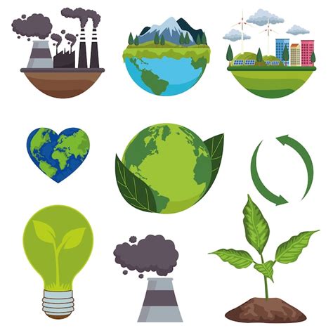 Premium Vector | Save the world environmental poster with bundle icons