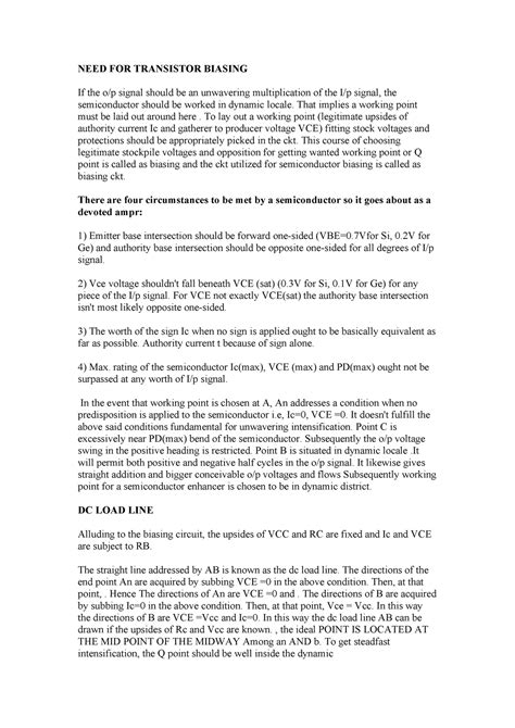 NEED FOR Transistor Biasing - NEED FOR TRANSISTOR BIASING If the o/p signal should be an ...