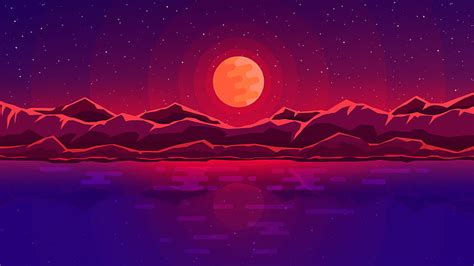 HD wallpaper: abstract, digital art, Moon, Moon Rays, mountains, reflection | Wallpaper Flare