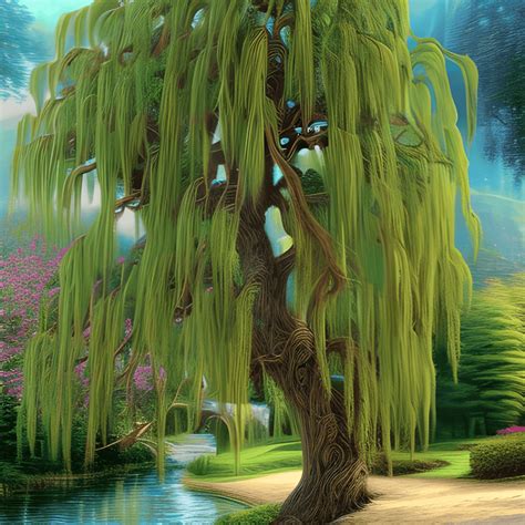 Beautiful Willow Tree Near a River · Creative Fabrica