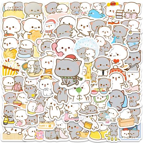 60pcs-Set-Animal-Mitao-Cat-Stickers-Cartoon-Aesthetic-Decals-Kids-Toy ...