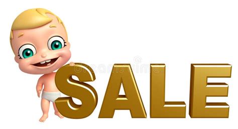 Cute baby with Sale sign stock illustration. Illustration of ...