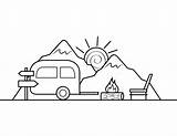 Printable Camper Trailer And Mountains Coloring Page sketch template