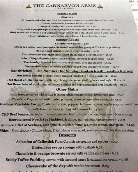 Menu at Carnarvon Arms pub & bar, Newbury, Winchester Rd