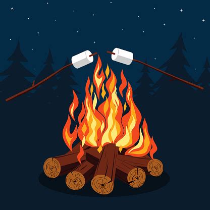 Bonfire With Marshmallow Stock Illustration - Download Image Now - Bonfire, Campfire ...