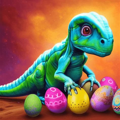 Cute and Adorable Dinosaur with Easter Eggs · Creative Fabrica