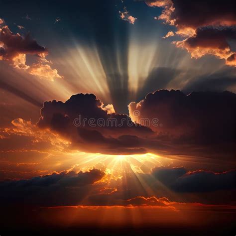 Beautiful Sunset Sky with God Rays Coming through the Clouds Stock ...