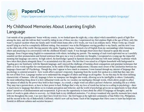 My Childhood Memories About Learning English Language - Free Essay Example - 644 Words ...