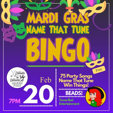 Mardi Gras- Name That Tune Bingo - Putters & Gutters