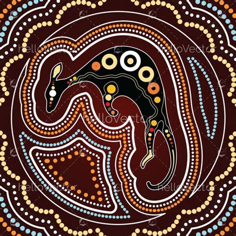 Aboriginal art vector painting with kangaroo. Illustration based on aboriginal style of ...