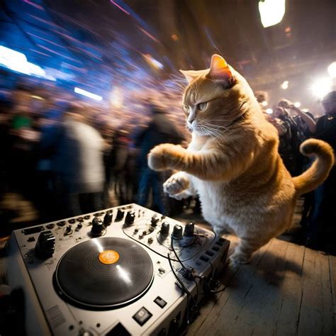 Hero cat dj makes the crowd go mad realistic pho by GreatArtStudio on ...