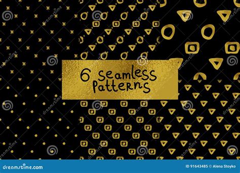 Geometric Black and Gold Seamless Pattern Set Stock Vector ...