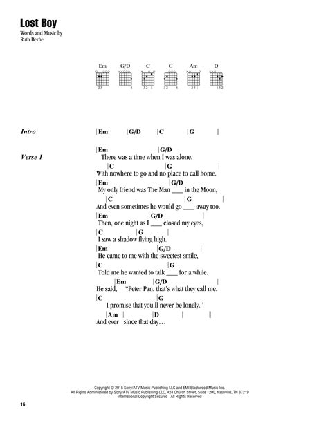 Lost Boy by Ruth B Sheet Music for Guitar Chords/Lyrics at Sheet Music Direct