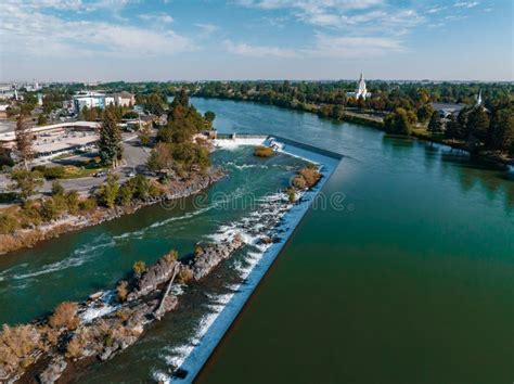 Aerial View of the Water Fall that the City of Idaho Falls, ID USA is ...