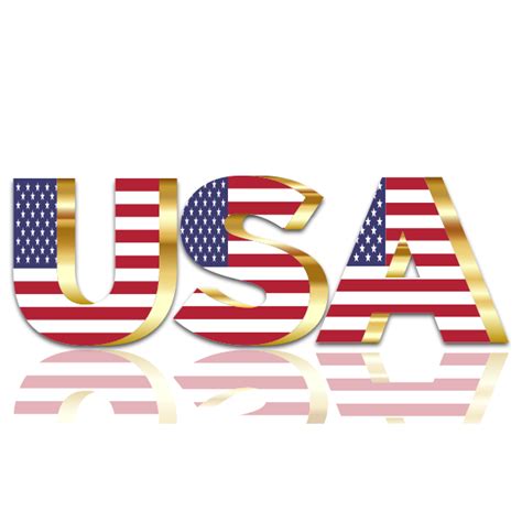 USA Flag Typography Gold With Reflection No Background | Free SVG