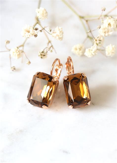 Brown Drop Earrings, Brown Crystal Earrings, Earrings, Topaz Crystal Earrings, Gift for Her ...