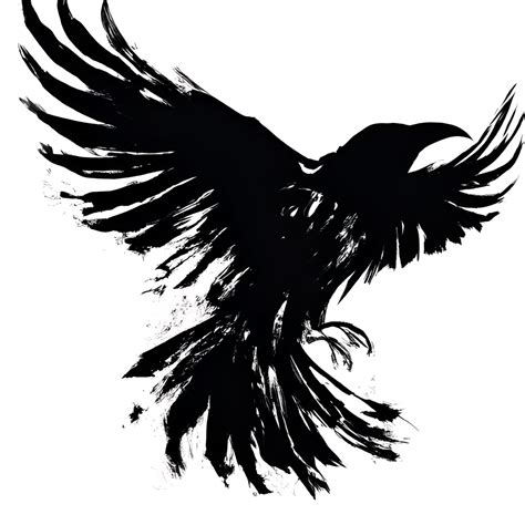 Gothic Nordic Crow Silhouette with Wing Spread in Ink Brushstrokes · Creative Fabrica