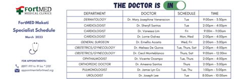 Our Makati Clinic Schedule – FortMED Clinics