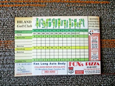 vtg - Golf Scorecard - HILAND GOLF CLUB gc - Butler PA | eBay