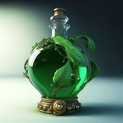 Premium AI Image | A green perfume bottle with leaves