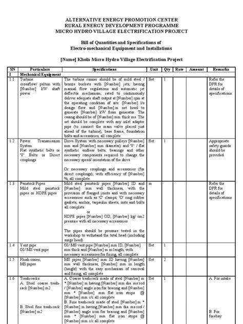 BoQ Format With Specification For MHVEP | PDF | Electrical Equipment | Machines