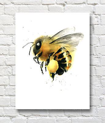 Honey Bee Watercolor Painting Honey Bee Art Print by Artist DJR | eBay