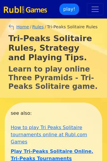 Tri-Peaks Solitaire Rules and Tips. Play Tri-Peaks Pyramid solitaire online