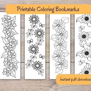 Printable DIY Coloring Bookmarks Flower Designs Set of 4 Coloring Bookmarks Color Your Own ...