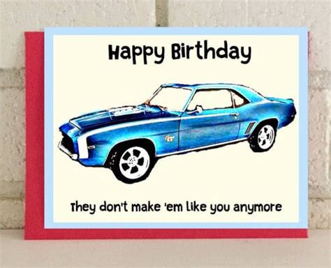 Birthday Classic Car Greeting Card Celebration Blue Vintage