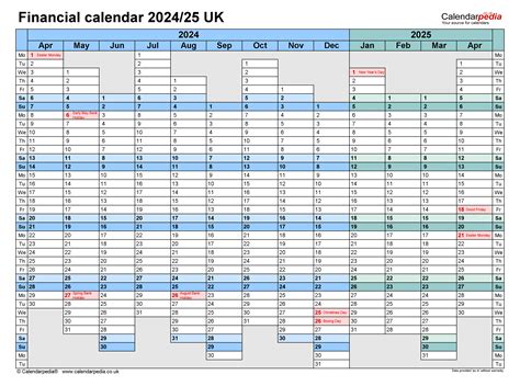 Financial calendars 2024/25 UK in PDF format