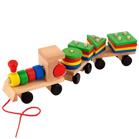 Toy To Enjoy Wooden Stacking Toy Train with Shape Sorter & Stacking Blocks – Train Pull Toy for ...