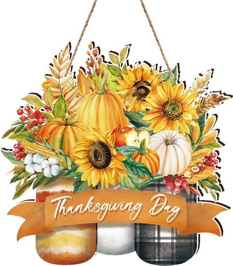 Amazon.com: Thanksgiving Day Welcome Sign Fall Wood Sign Holiday Glass Mason Jar Floral Front ...