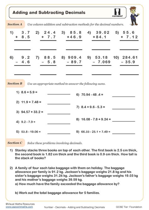 Adding and Subtracting Decimals Worksheet | PDF Printable Worksheet