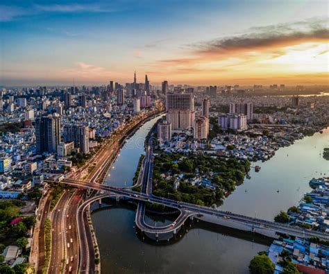 Aerial Panorama View of Ho Chi Minh City District 4 Skyline at Sunrise Vietnam Jan 2022 Stock ...