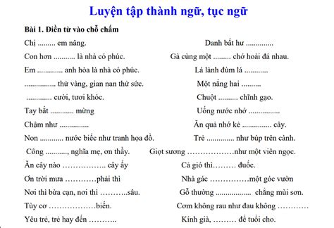 Ôn tập thành ngữ tục ngữ - Giáo viên Việt Nam Tài liệu tham khảo