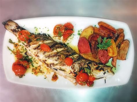 Roasted Whole European Seabass with Potatoes and Basil Marinated Tomato Salad - Santa Monica ...