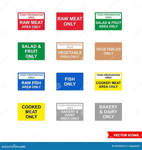 Food Safety Colour Coded Signs Icon Set of Color Types. Isolated Vector ...