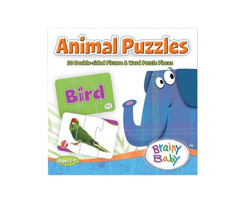 Buy Brainy Baby Animals Puzzle Matching Game: 30 Double Sided Picture and Word Puzzle Pieces ...