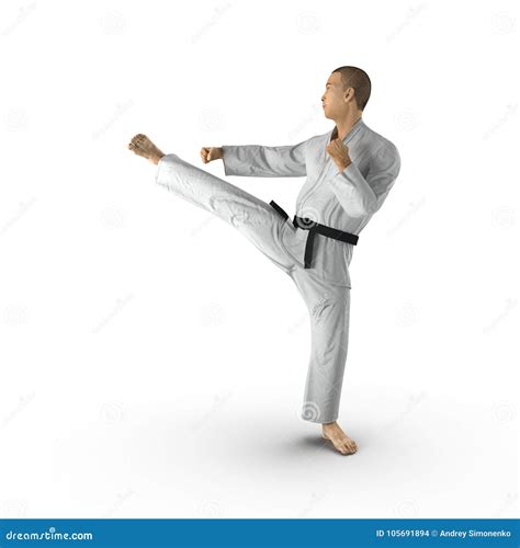 White Karate Fighter Isolated on White Background. 3D Illustration ...